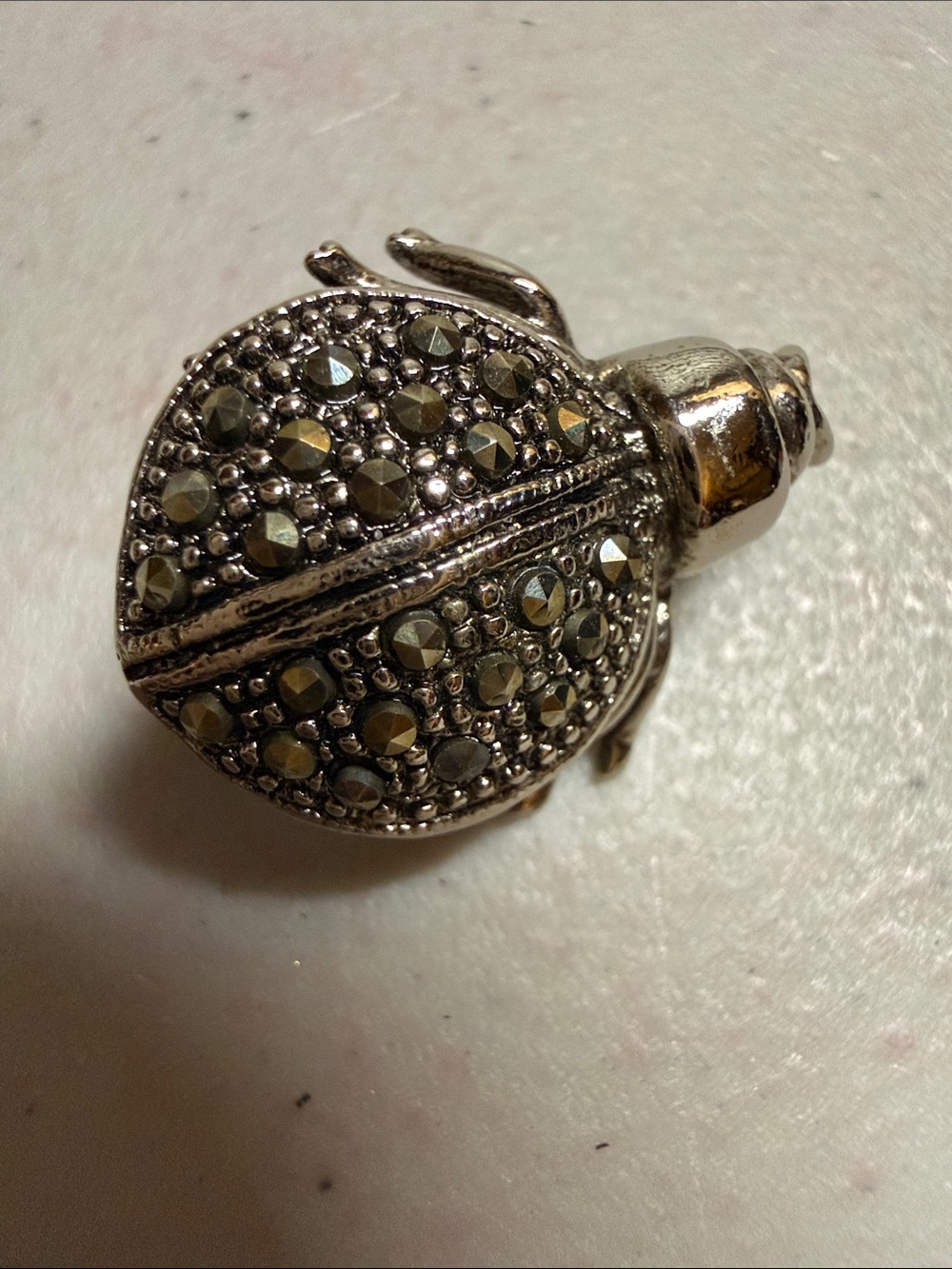 Silver-Tone Ladybug Marcasite Brooch